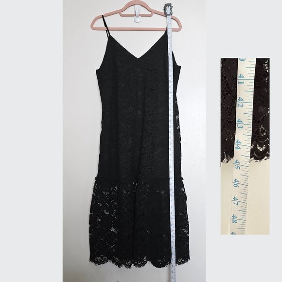 NWT! Gold Hawk Flounce Hem Lace Midi Slip A-Line Dress, M, Black - Picture 3 of 12